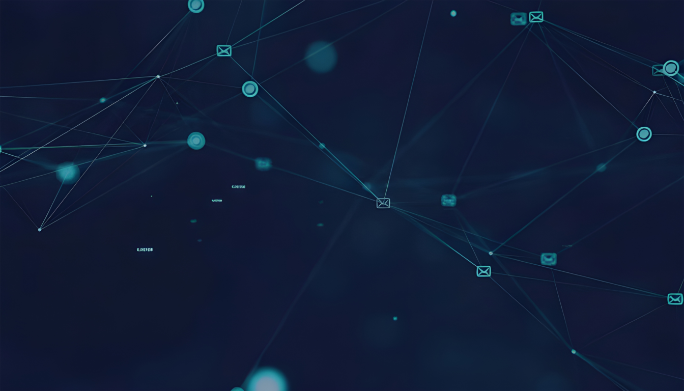 Dark blue background with email and symbols connection
