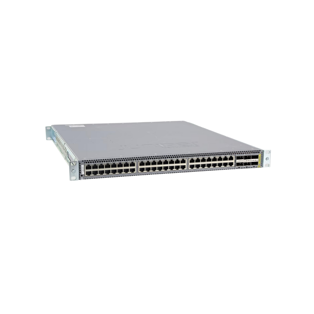Juniper QFX5100-48T-AFI 48-Port 1G/10G RJ-45 ports, 6 QSFP ports, redundant AC power supplies, back-to-front